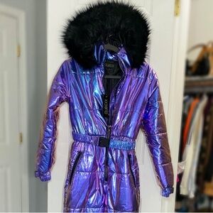 Dolls Kill Club Exx Aurora Beam Holographic Jumpsuit Snowsuit